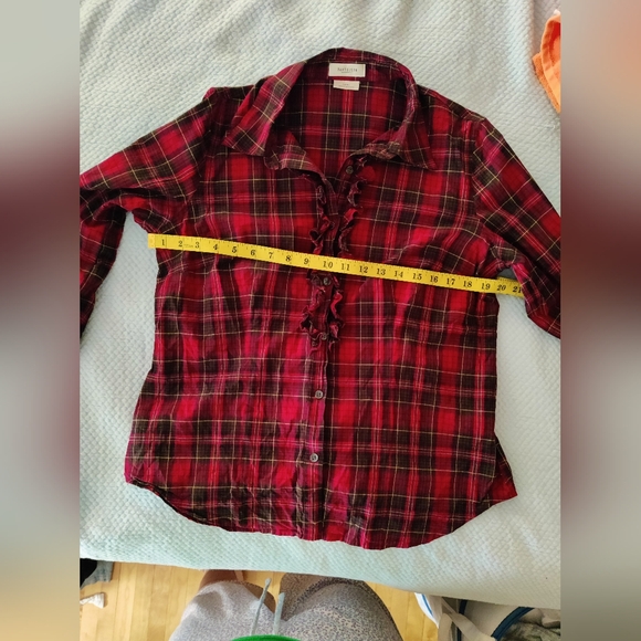 Plaid Button Down with Ruffle - Picture 3 of 9